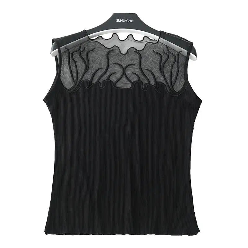 Summer novelty lace tank top with thin straps, featuring a stylish open crochet design, from Corporación Turística.