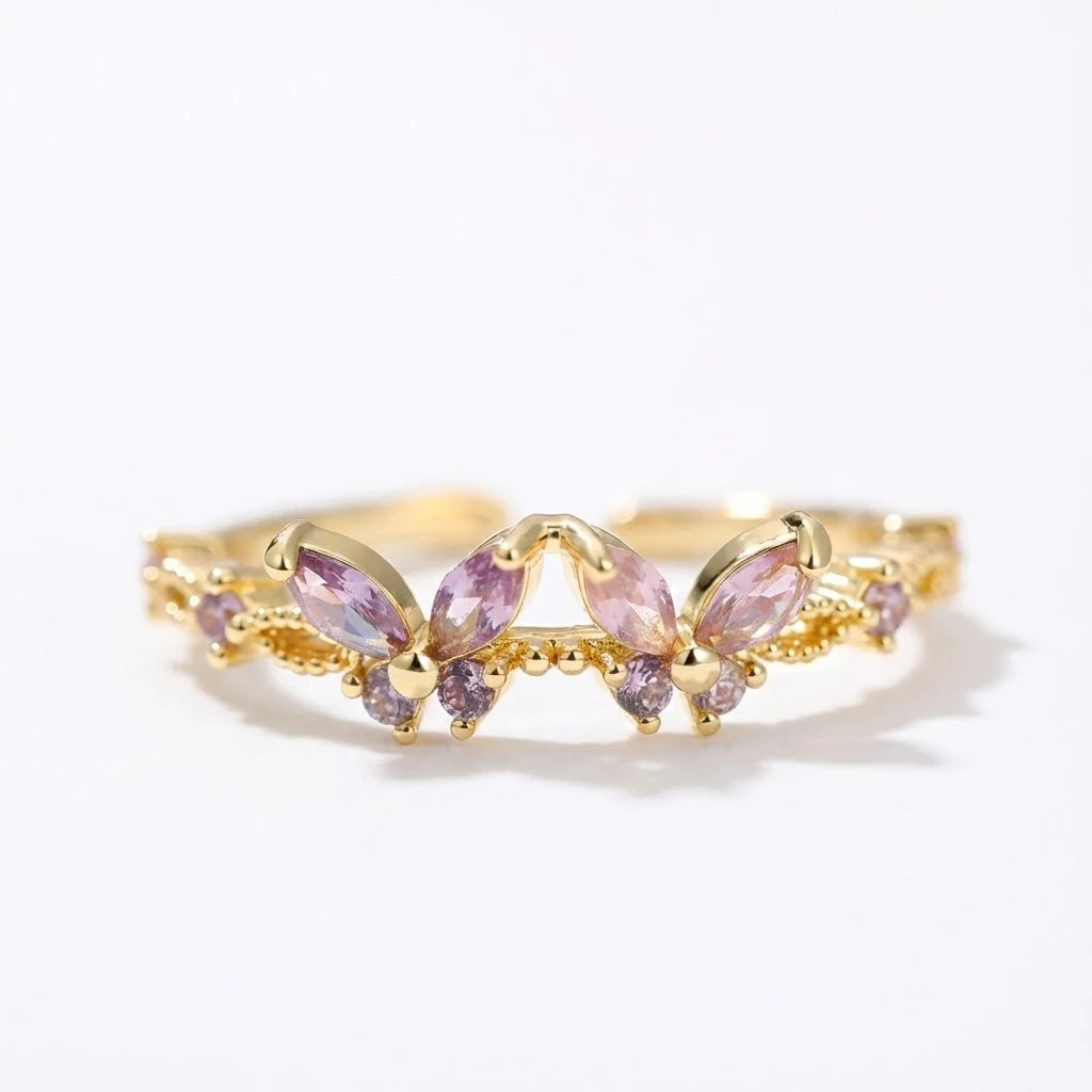 Anillo Flor Circon Colorido Ajustable Mujer Moda Vintage Regalo Joyería