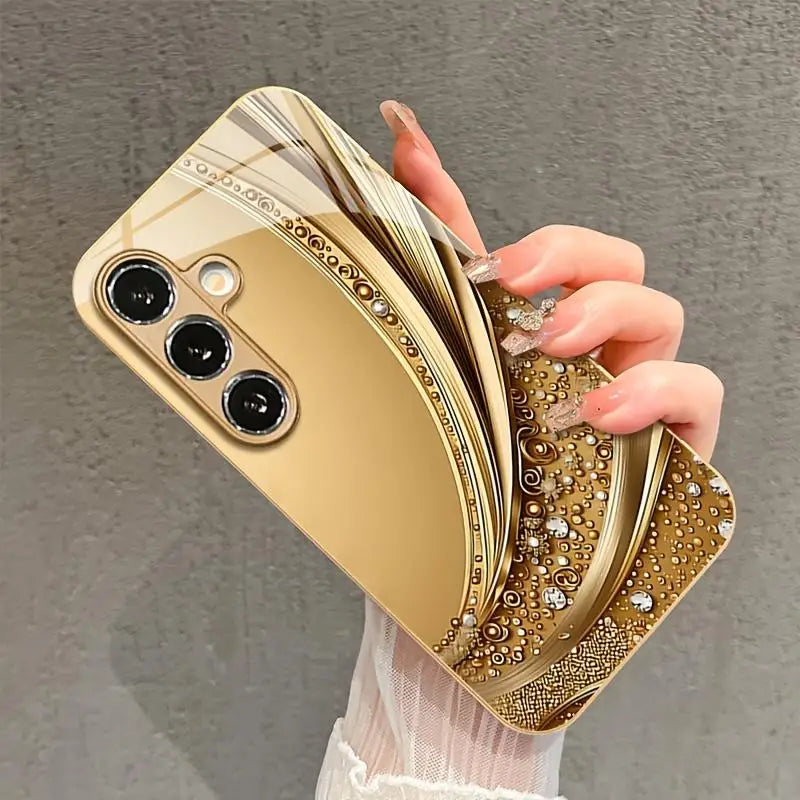 Gold-plated TPU phone case for Samsung Galaxy S26/S25, featuring a shiny gold bath and flexible protective design.