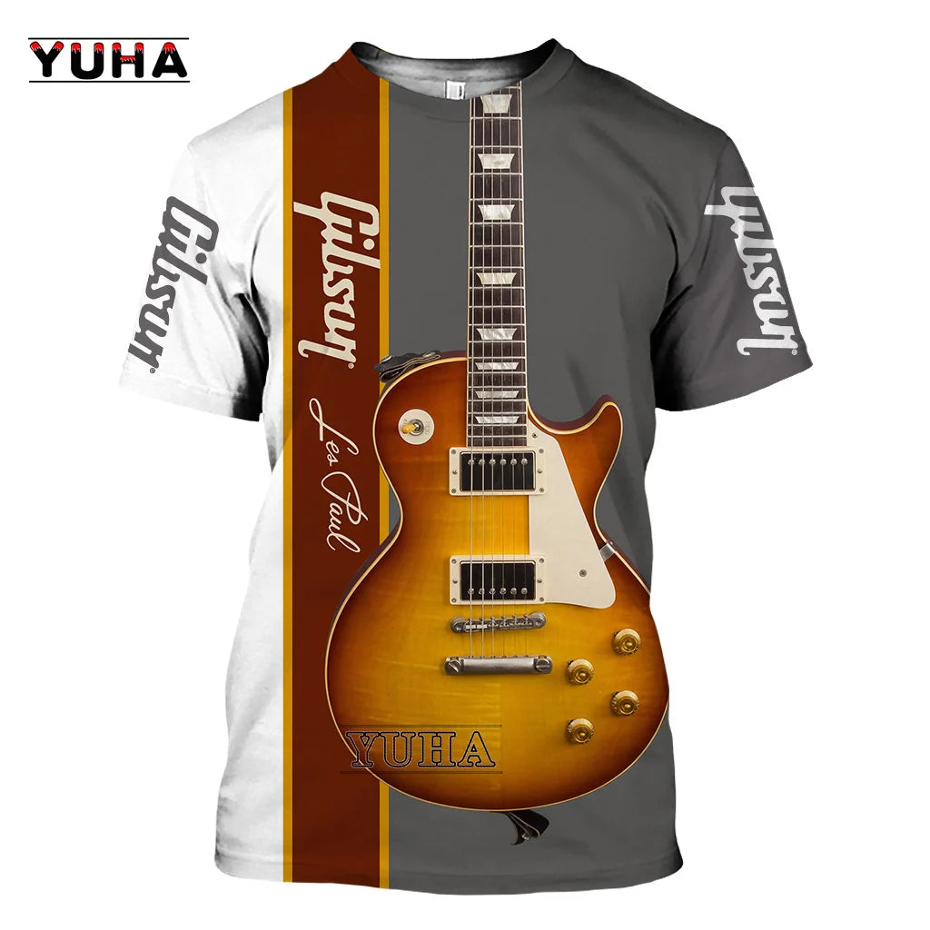 Camiseta de música de Jazz de verano con estampado 3D de saxofón, guitarra, clarinete, camiseta para hombre, instrumentos musicales clásicos, manga corta, Hip Hop, Pop Ca