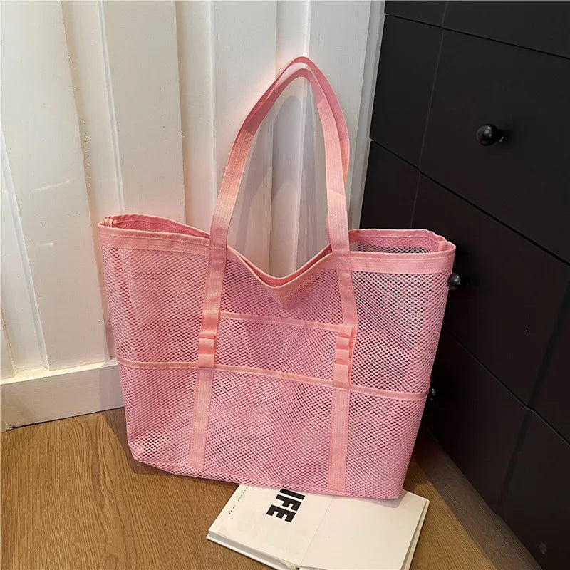 Bolso de Lona Grande Yogodlns: Elegante Tote Malla para Playa y Trabajo