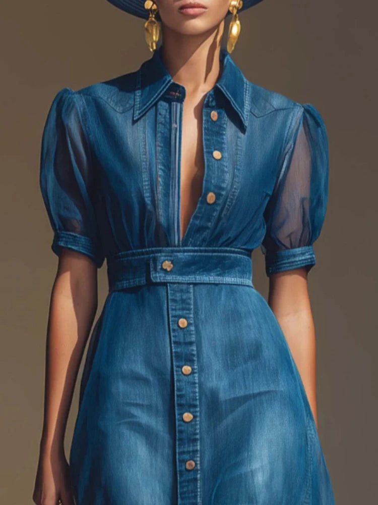 Vestido Camisero Largo de Mezclilla para Mujer con Malla ...