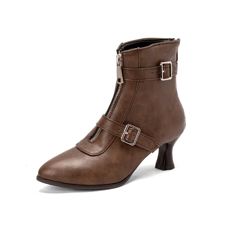 Botines de tacón grueso para mujer, zapatos de invierno c...