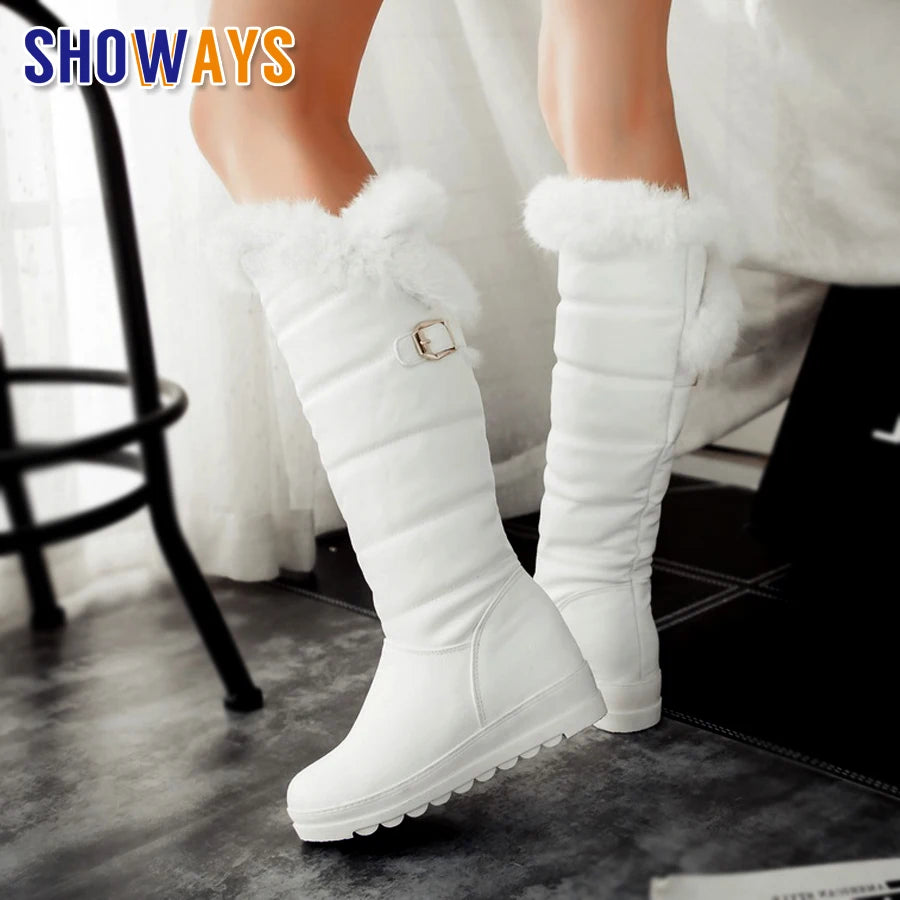 Botas de nieve hasta la rodilla de felpa de piel cálida p...