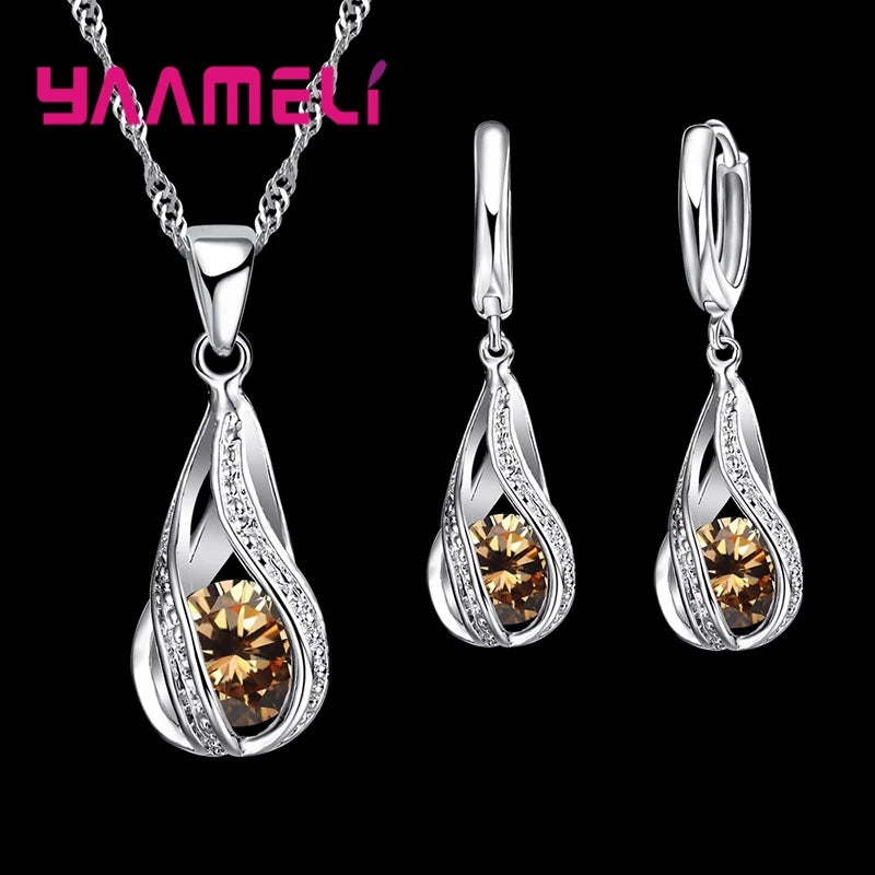 Gota de agua caliente CZ 925 conjunto de joyería chapada ...
