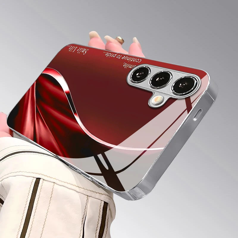 Red satin-patterned 2D phone case for Samsung smartphones, stylish and protective, from Corporación Turística.