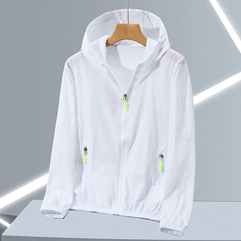 Lightweight ice silk sun protection jacket from Corporación Turística, shown in a natural outdoor setting.
