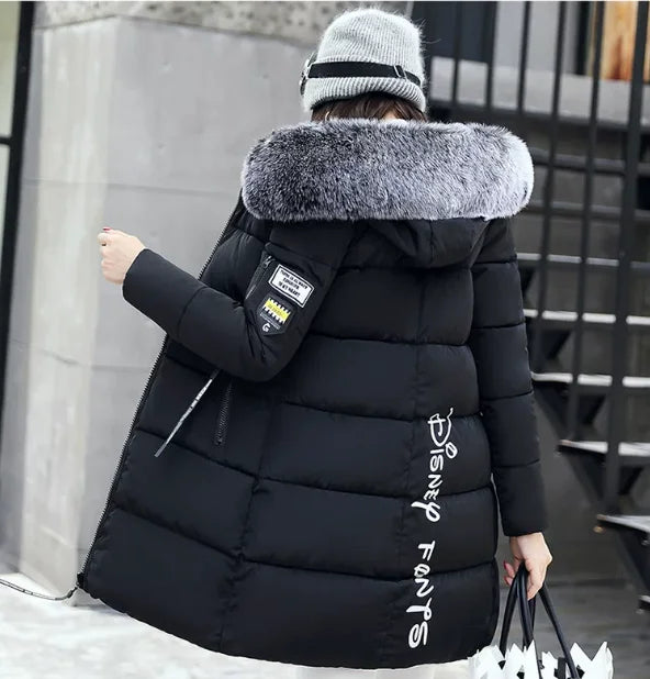 Abrigo parka de invierno para mujer con cuello de piel y ...