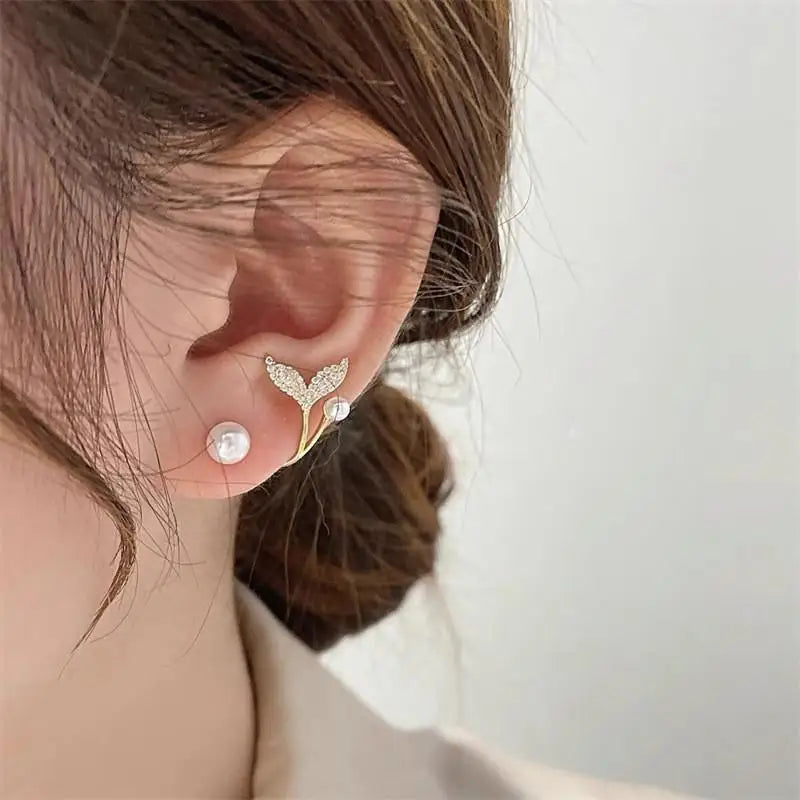 Pendientes de cisne de cristal hueco de aguja de plata 92...