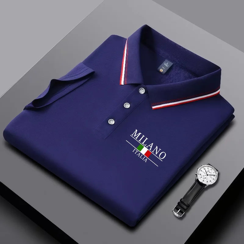 Camisa Polo Verano Hombre: Estampado Milán, Cuello Rayas - Transpirable Casual - Corporación Turística