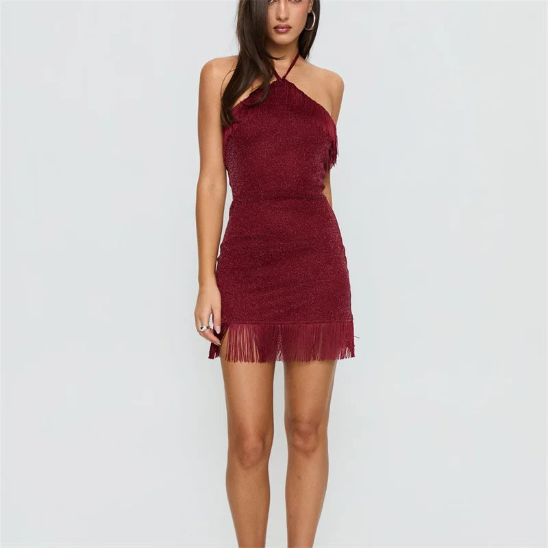 Vestido Corto Borgoña de Verano para Mujer, Estilo Y2K, E...