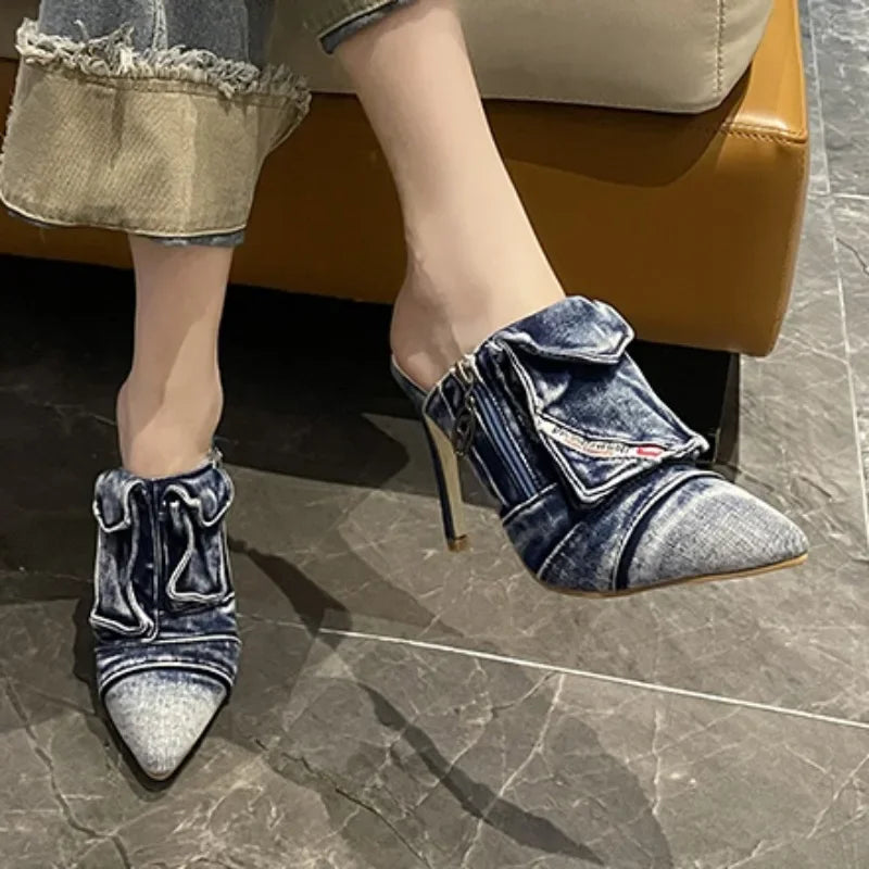 Zapatillas con cremallera para mujer, zapatos de tacón al...