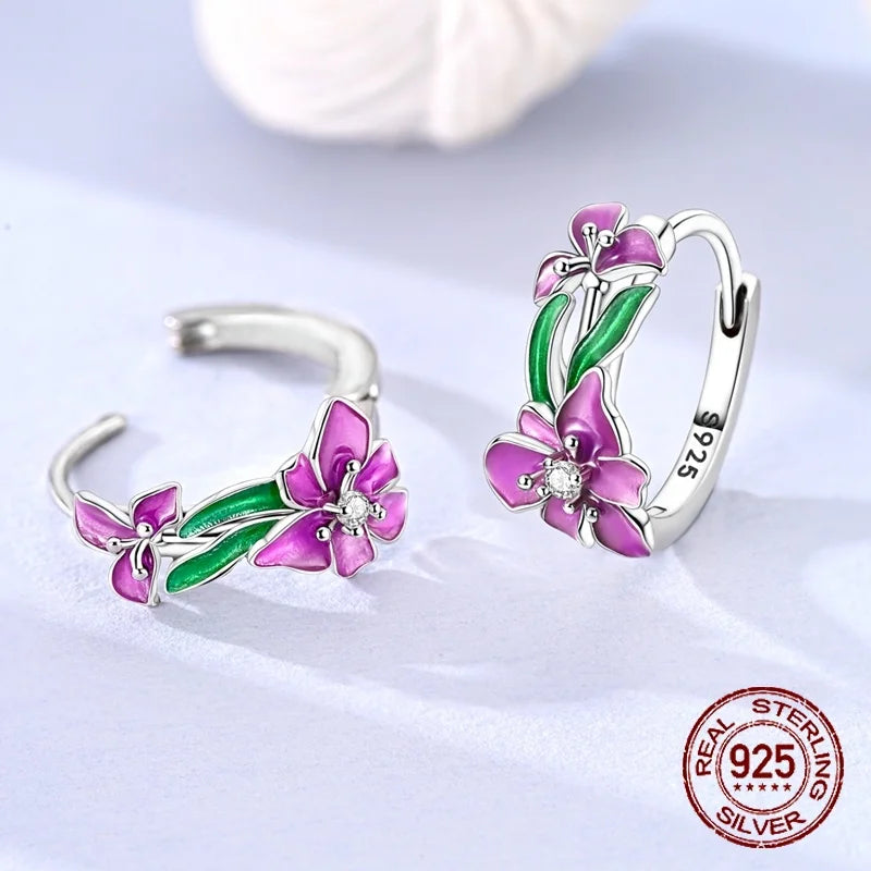 Pendientes de Aro con Diseño de Hojas y Flores, Plata de ...