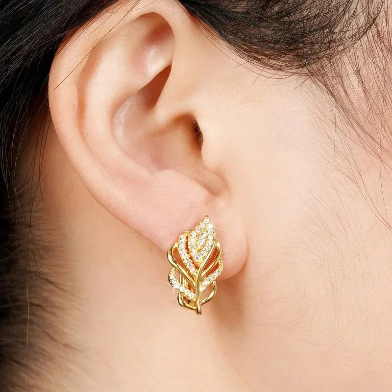 Pendientes de aro Huitan en forma de hoja, pendientes bri...