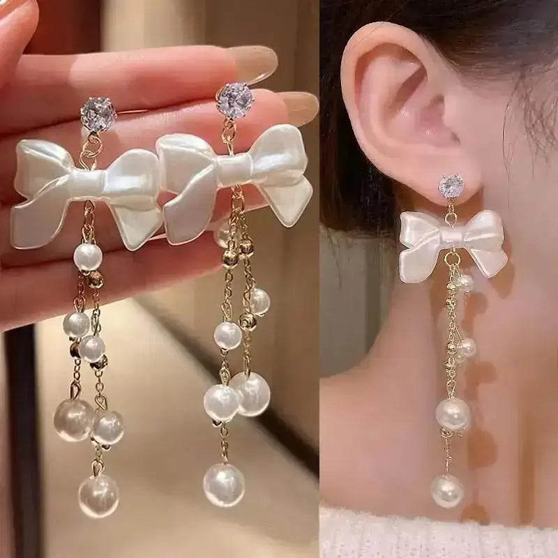 Pendientes de borla de perlas de moda coreana con aguja d...