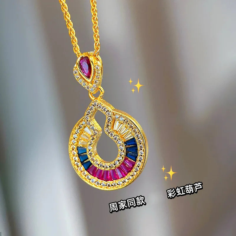 Collar de lujo con colgante de diamante de oro real 24K 9...