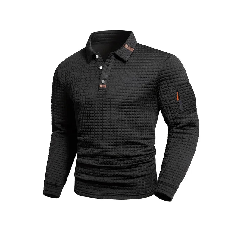 Polo Manga Larga Hombre: Cuello Blanco, Cremallera | Primavera-Otoño