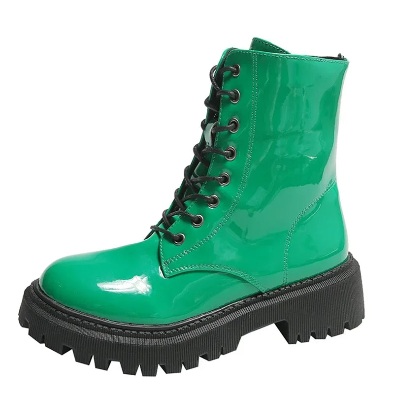 Botines rosas con cordones para mujer, botas de moto con ...