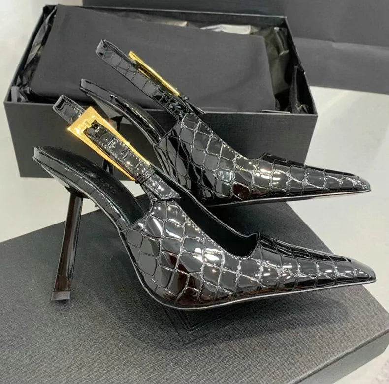 Nuevas sandalias de tacón alto de charol negro para mujer...