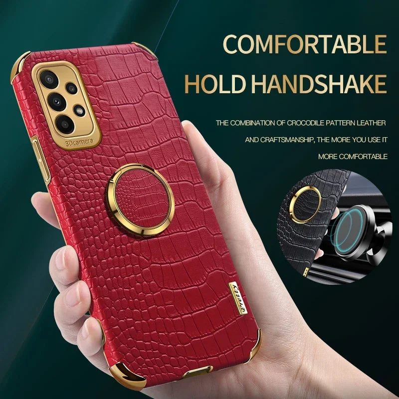 Leather crocodile pattern phone case for Samsung Galaxy, stylish and protective, by Corporación Turística.