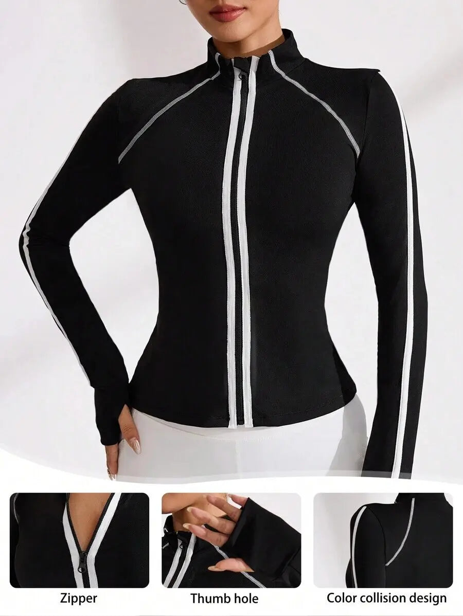 Nueva Chaqueta de Yoga Negra para Mujer con Cierre, Cuell...