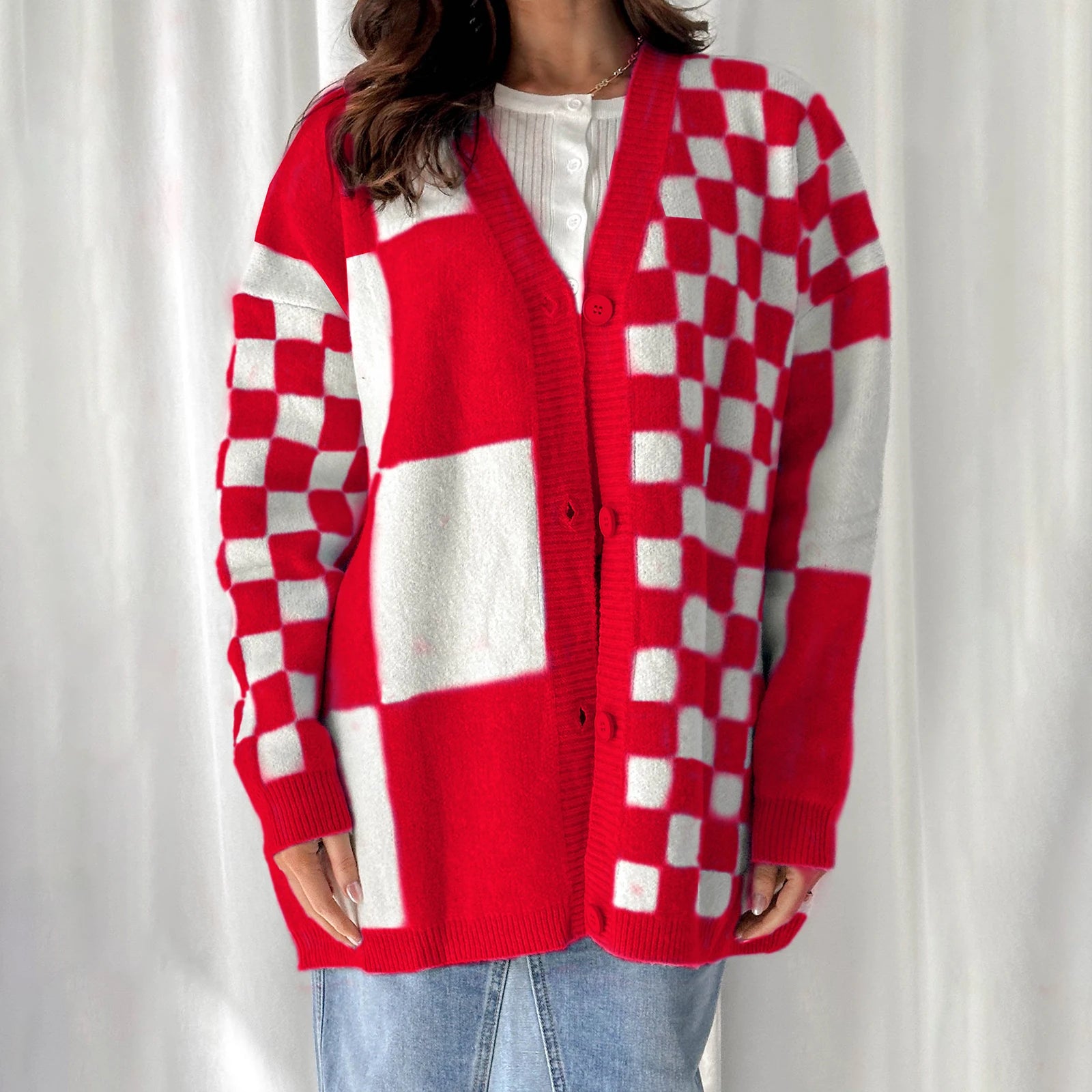 Cárdigan de punto para mujer, abrigo Vintage de manga lar...