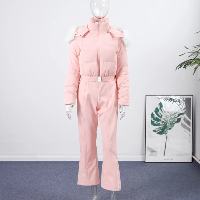 Traje de esquí elegante de piel gruesa para mujer, traje ...