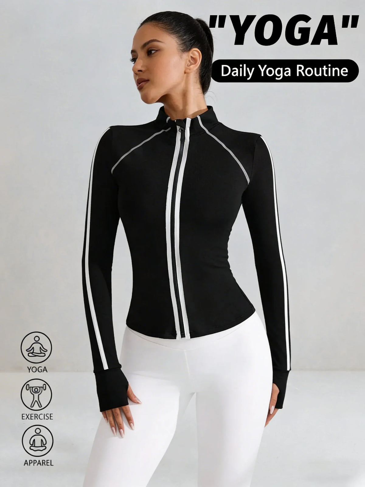 Nueva Chaqueta de Yoga Negra para Mujer con Cierre, Cuell...