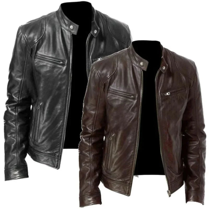 Chaqueta Bomber Cuero Hombre Motociclista Casual Pu Suelta