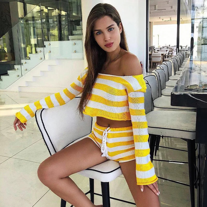Two-piece striped knit casual outfit from Corporación Turística featuring a stylish and comfortable design.