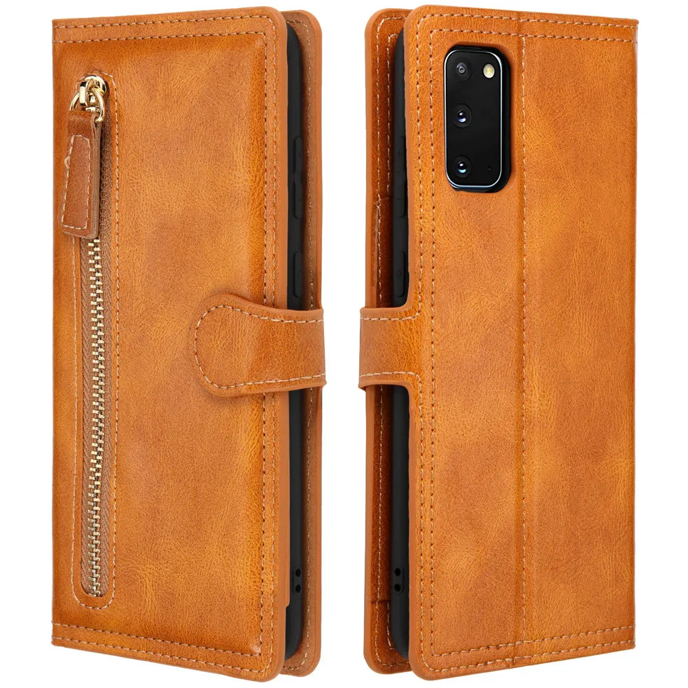Luxury leather wallet case with zipper and flap for Samsung Galaxy S20 FE, Note 20 Ultra, S21, S22, and S23 Ultra by Corporación Turística