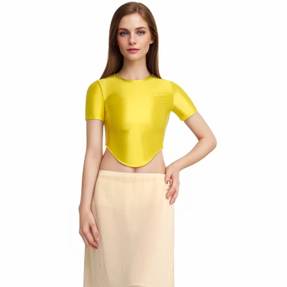 Camiseta elástica brillante y suave para mujer MJINM, cam...