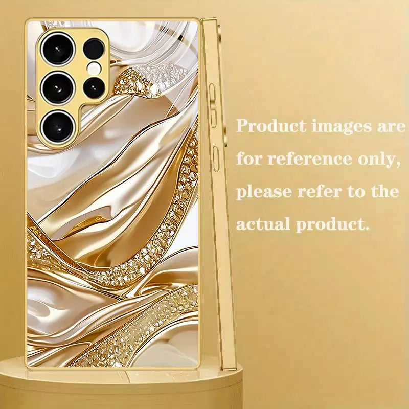 Gold wave patterned phone case from Corporación Turística, featuring a sleek design and protective cover for smartphones.