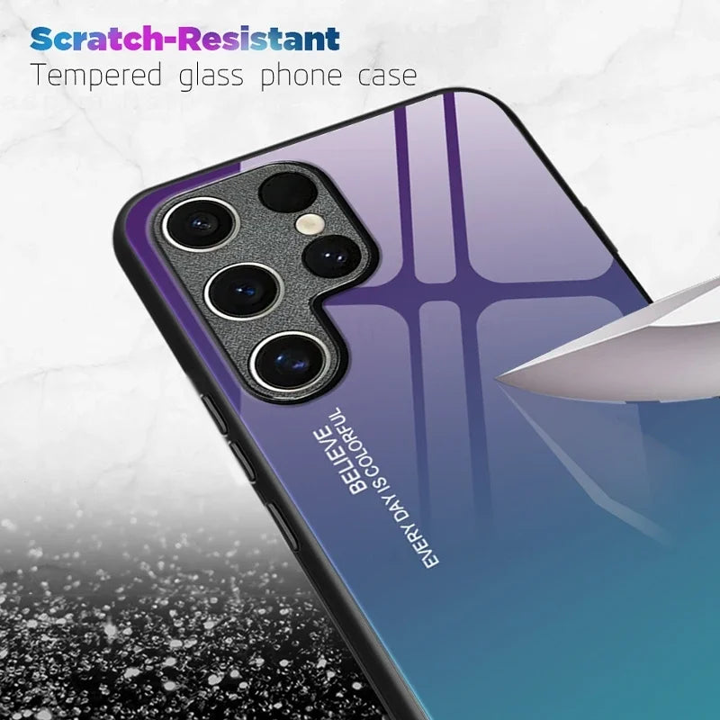 Tempered glass phone case with gradient design for Samsung Galaxy S2, featuring clear protective glass from Corporación Turística.