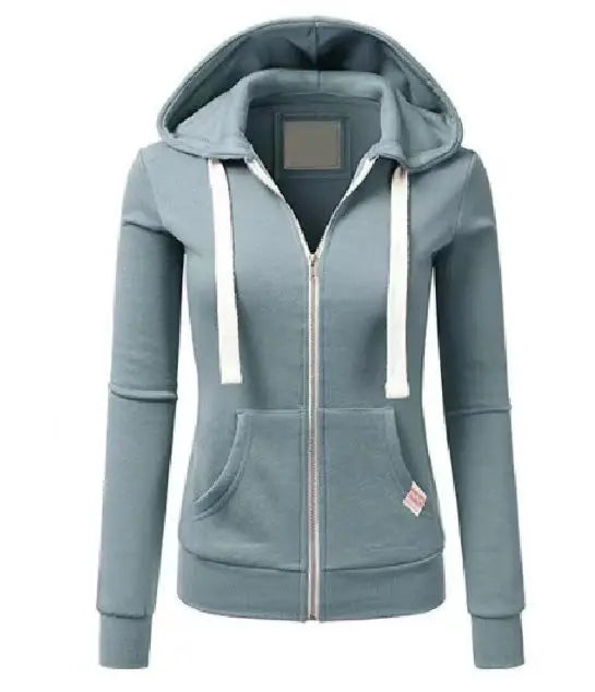 Casual urban women's hoodie sweatshirt in black with front pocket and drawstring hood, from Corporación Turística.
