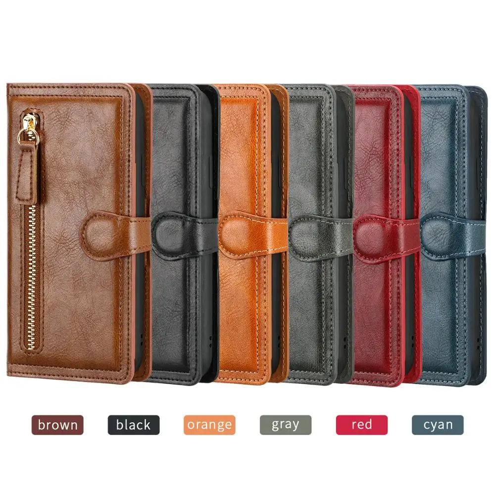 Luxury leather Samsung Galaxy S20 FE, Note 20 Ultra wallet case with zipper and cover, designed for S20FE, S21, S22, S23 Ultra.