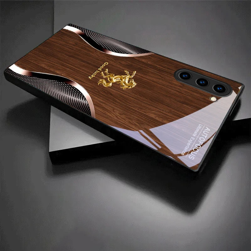 Black crystal Golden Steed Fortune phone case by Corporación Turística, featuring intricate design and sleek protective style.