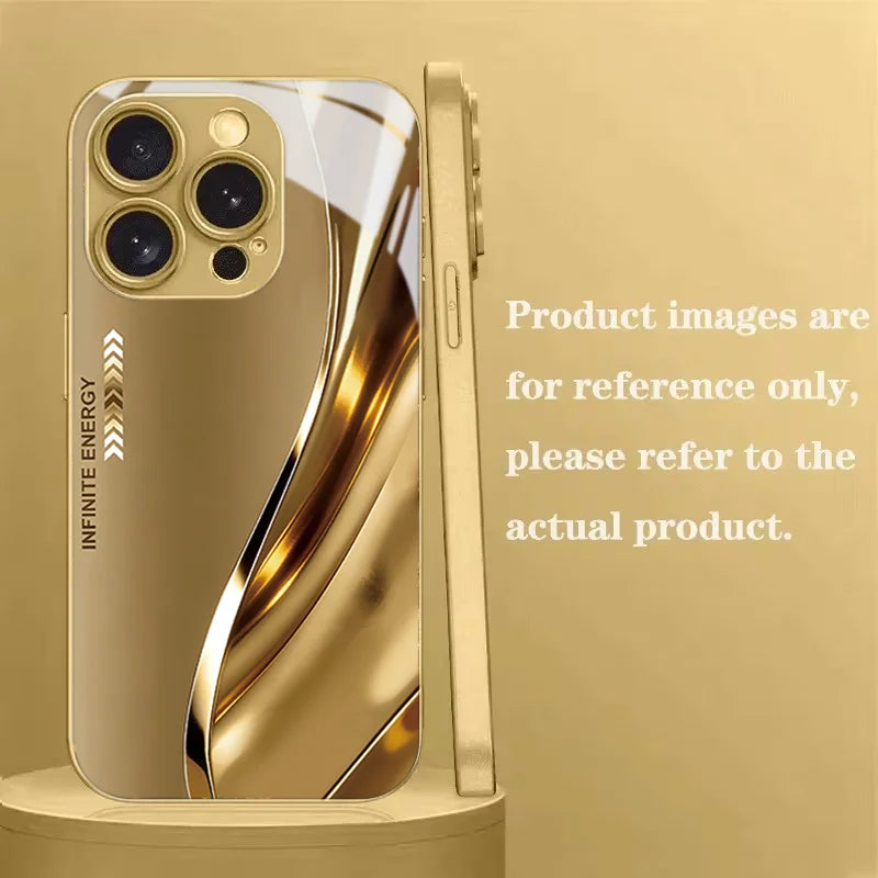 Tempered glass protective case with curved metal edges, designed for enhanced device protection by Corporación Turística.