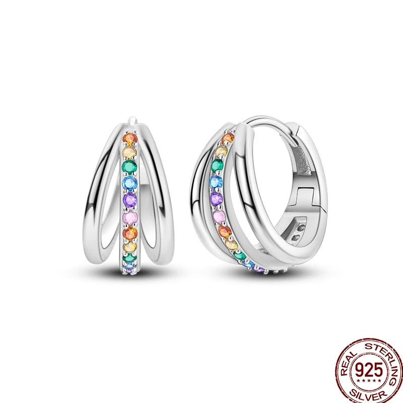 Pendientes Plata de Ley 925 coloridos pendientes de circó...