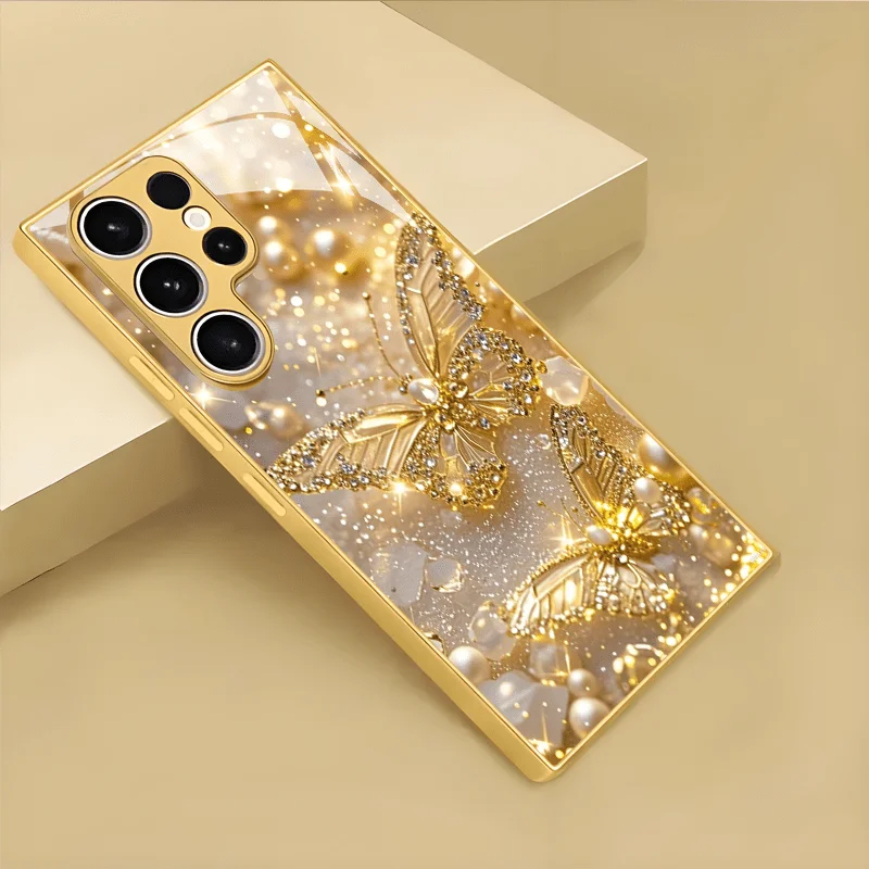 Collection of over 15 available models of Corporación Turística glass phone cases, featuring clear protective design.