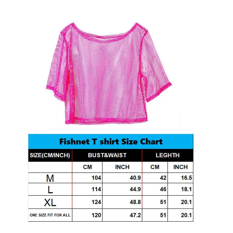 Transparent mesh disco-style women's T-shirt by Corporación Turística, featuring a fitted, see-through design with stylish detailing.