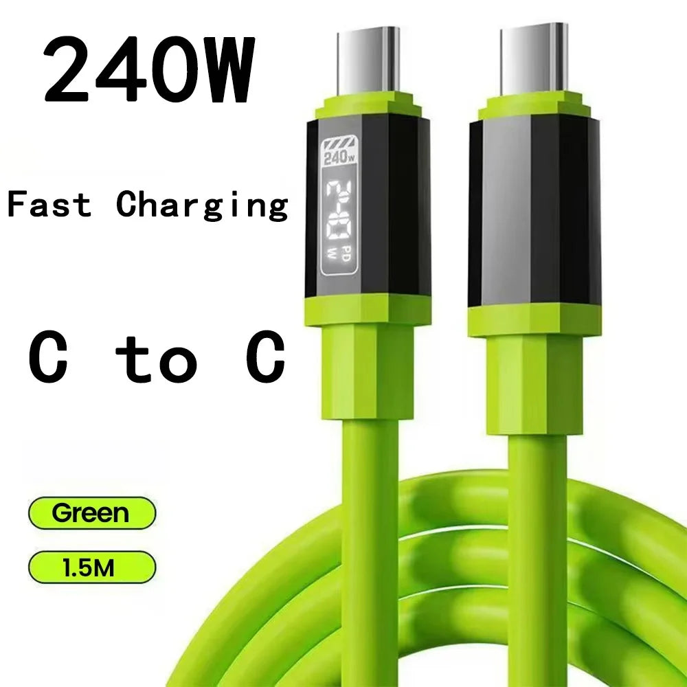 Cable de carga rápida USB a tipo C de 240W, Cable de carga súper rápida tipo C a tipo C para teléfono móvil, para iPhone, Samsung, Xiaomi, Huawei - Corporación Turística