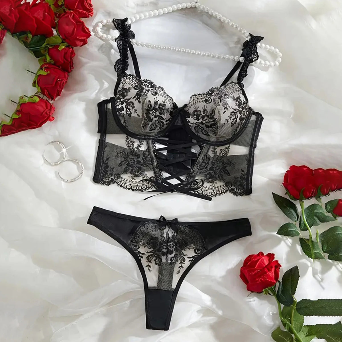 Lencería con bordado Floral para mujer, ropa de dormir La...