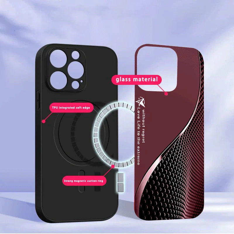 Clear glass MagSafe phone case with gradient effect from Corporación Turística, showcasing its sleek design and transparent finish.