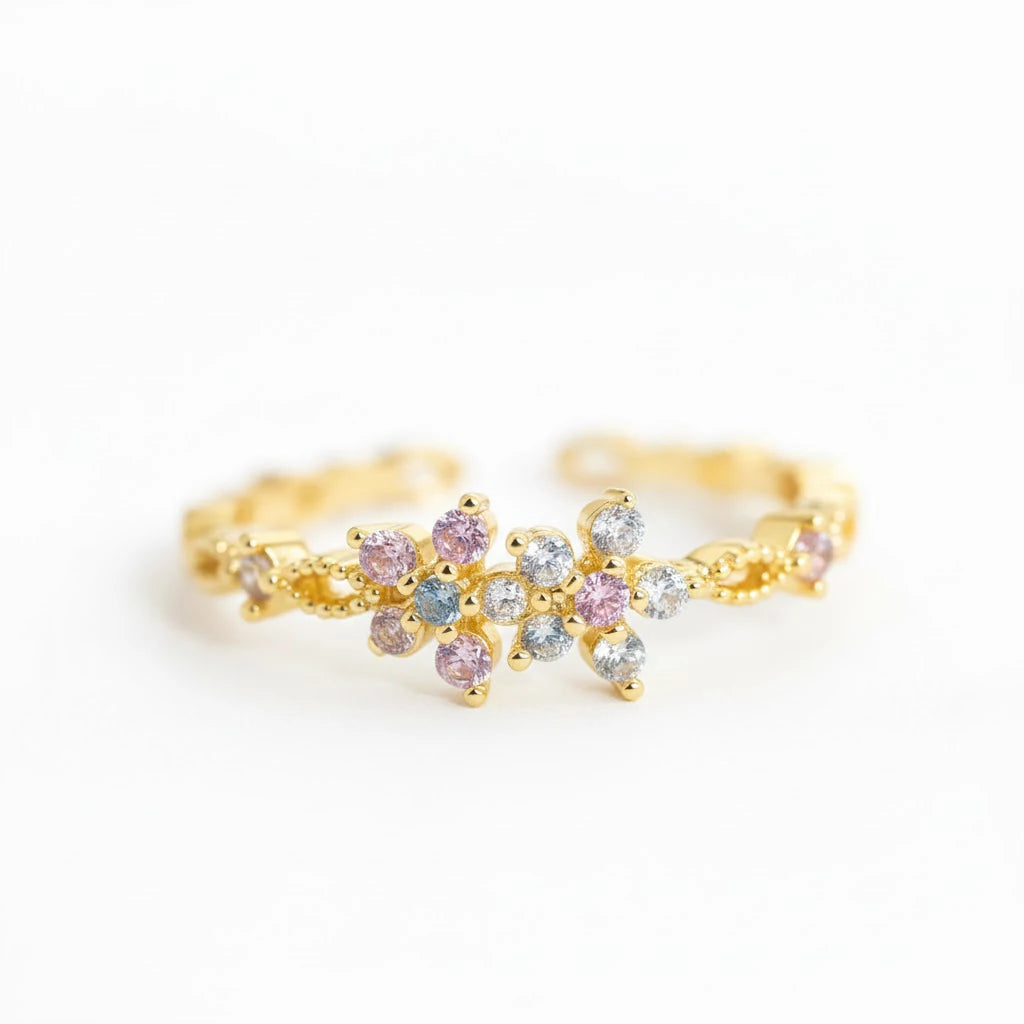 Anillo Flor Circon Colorido Ajustable Mujer Moda Vintage Regalo Joyería