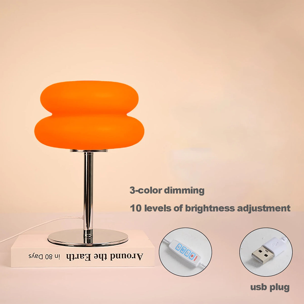 LED mushroom-shaped desk lamp with USB connection by Corporación Turística, illuminated with a modern design.