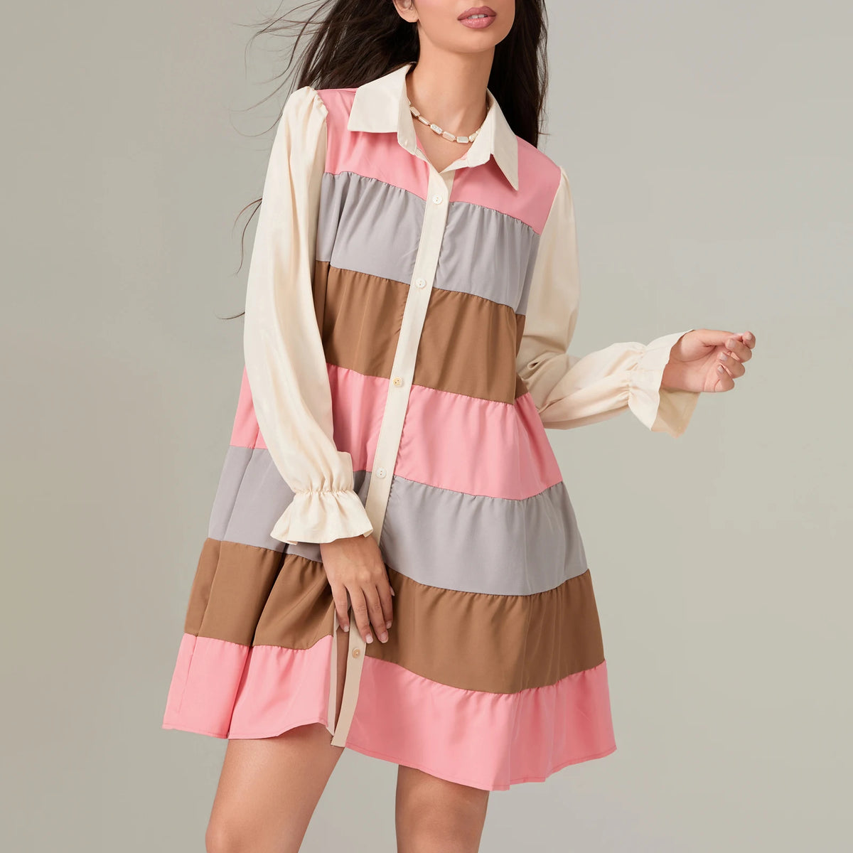 Minivestido camisero con estampado a cuadros para mujer, ...