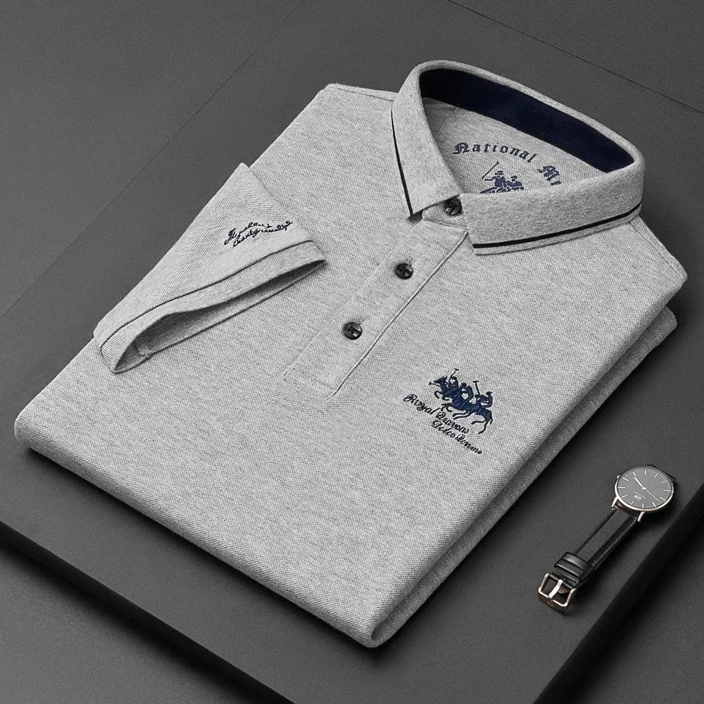 Polo Bordado Lujo Hombre Manga Corta Transpirable Verano