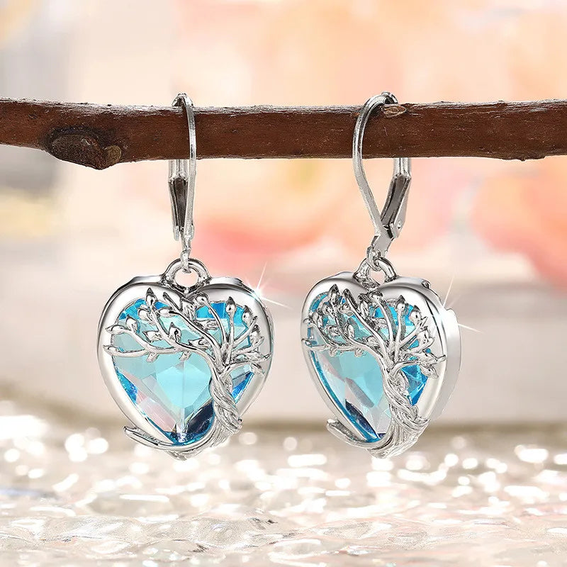 Pendientes colgantes de cristal azul con forma de corazón...