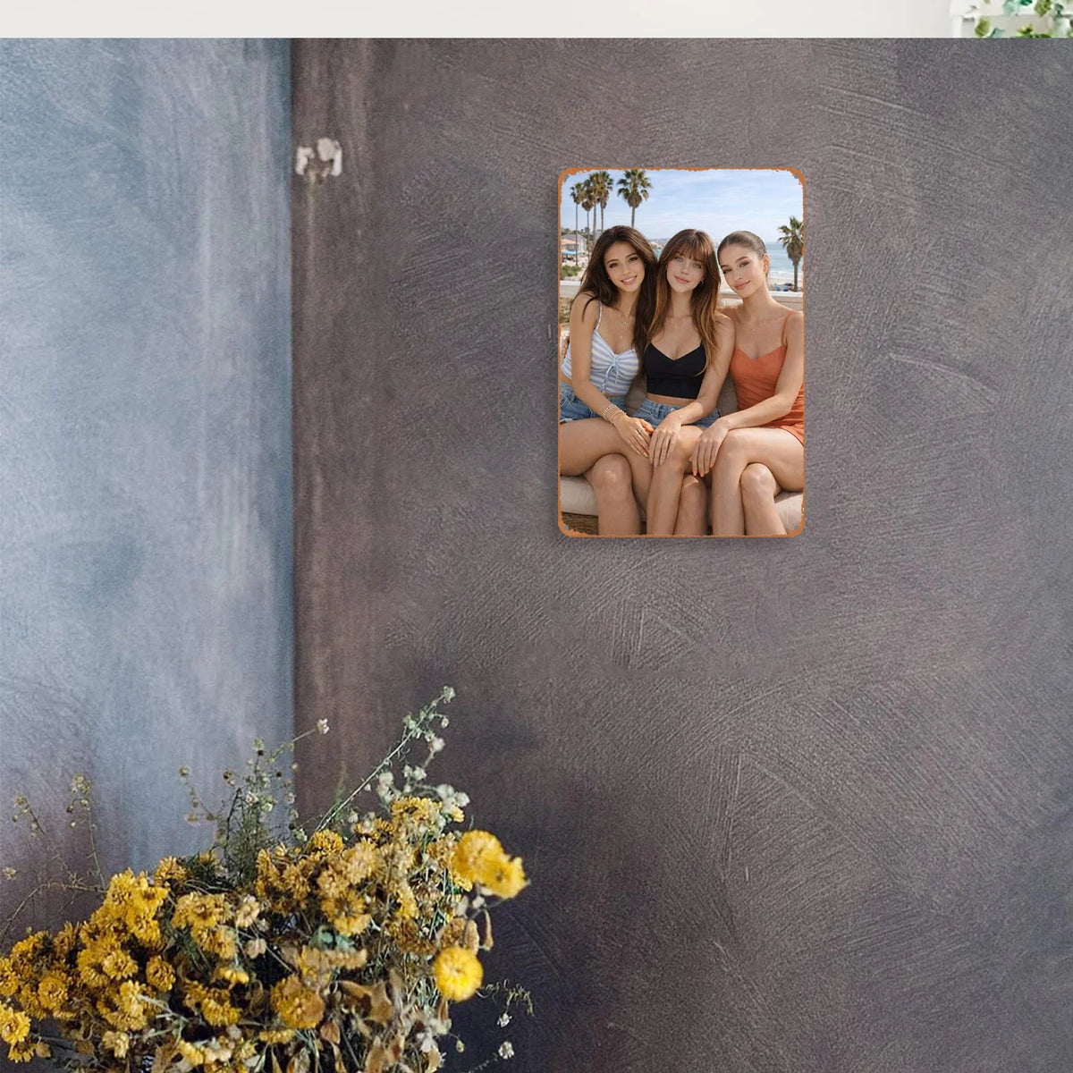 Metallic 2D wall sign featuring modern women artwork, 8x12 inches, by Corporación Turística for contemporary home decor.